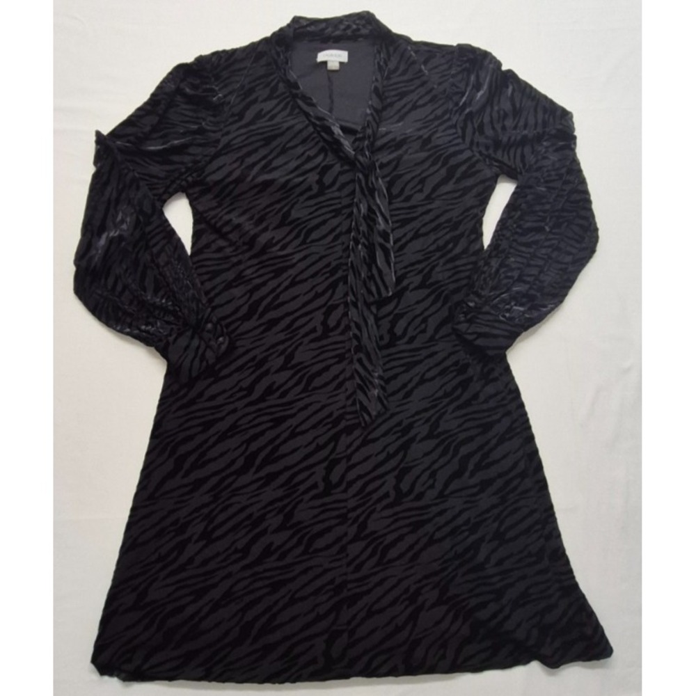 Calvin Klein women's black velvet burn out Zebra print long sleeve dress sz. 12